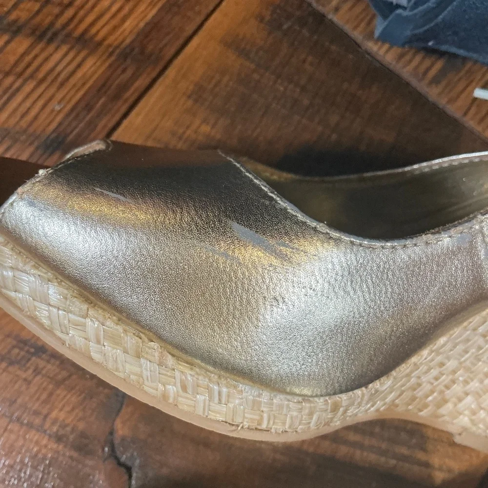 Lilly Pulitzer Kristen Gold Metallic Leather Wedge Espadrilles | Women’s Size 10